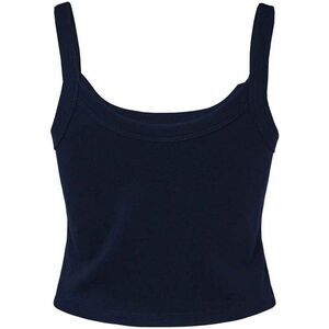 Womens/Ladies Micro-Rib Spaghetti Strap Tank Top / Solid Navy